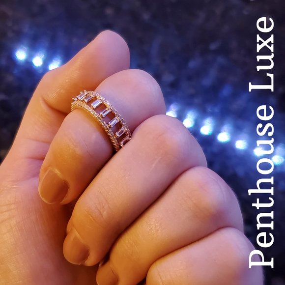 FINAL RESTOCK!! 14k Gold Plated White Sapphire Sterling Column Ring - Picture 6 of 7